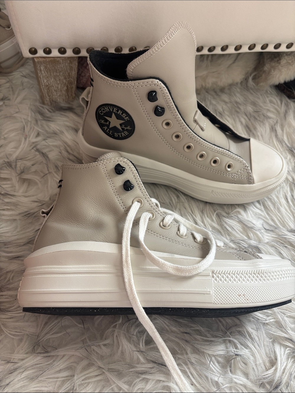 NEW Leather Converse Women’s High Top Platform Sneakers - Picture 2 of 8